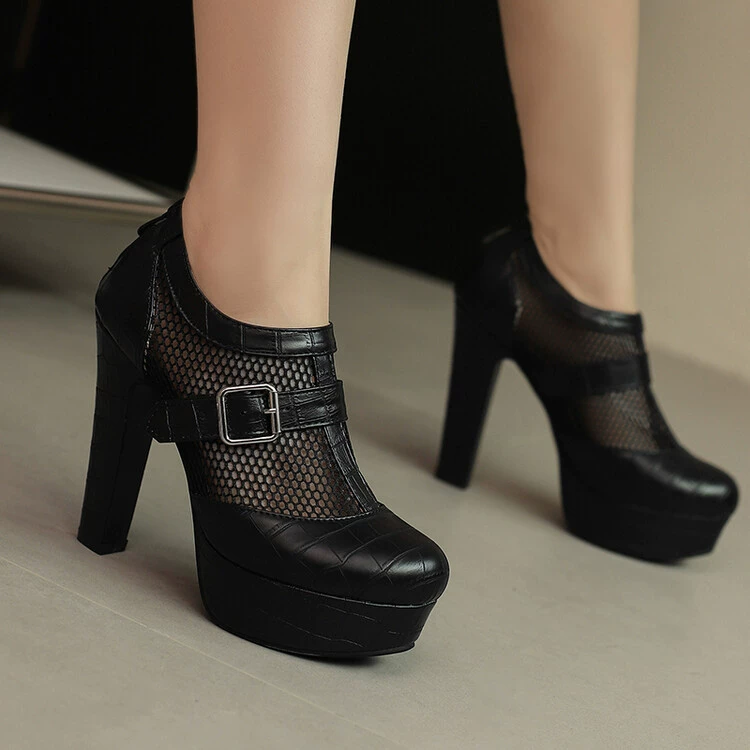 Трансграничные однослойные туфли больших размеров в европейском и американском стиле на водонепроницаемой платформе с круглым носком и глубоким ртом, сетчатые однослойные туфли на массивном каблуке, сандалии на очень высоком каблуке, Размер 40-50