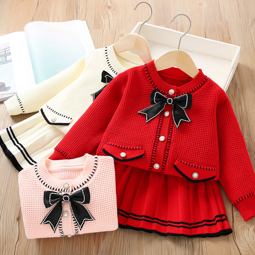 Ensemble pull tricoté pour petite fille, deux pièces, à la mode, petit parfum, à la mode, pour enfants, nouvelle collection automne/hiver 2023_voghion.com