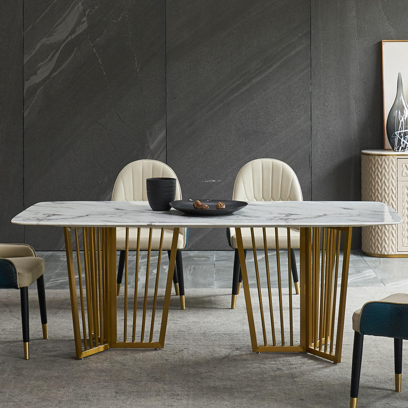 不锈钢大理石餐桌 现代简约轻奢餐桌 客厅家用小户型吃饭桌