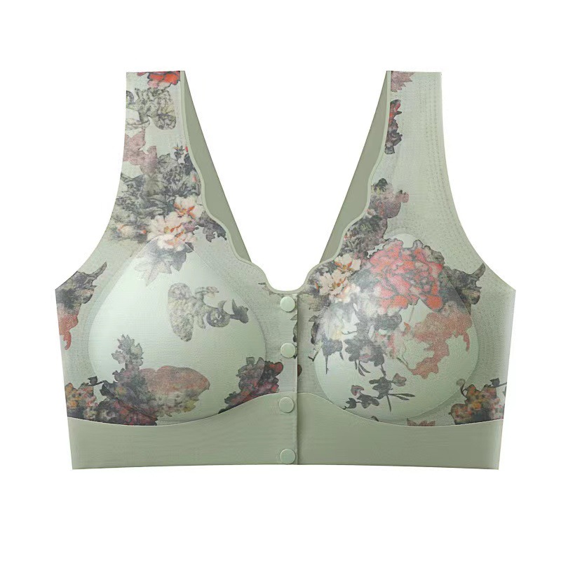 Ropa interior de mediana edad, tipo de botón abierto de la parte delantera de la mujer, bra anti-caída, soporte superior cómodo, ropa interior impresa sin marcas, delgada image 6