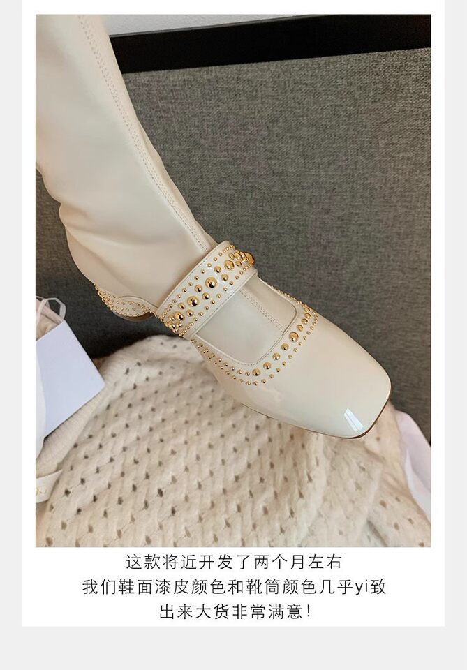 Bốt ngắn nữ mũi vuông bằng da bò nguyên miếng, gót vừa 3–5 cm, đế dày, khóa kéo phía sau — Màu trắng (giày bốt ngắn), Màu đen (giày bốt ngắn), Đen (bốt) chi tiết 14