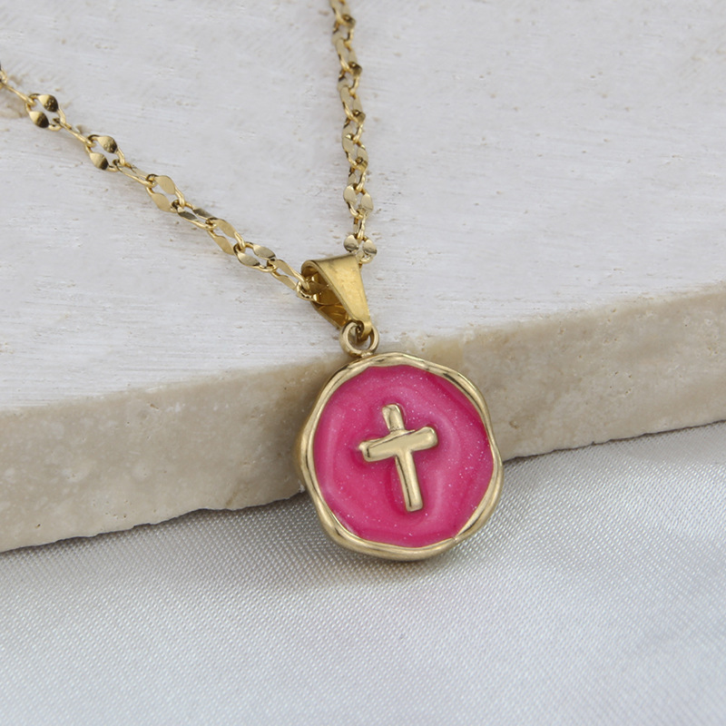 Retro Cross Round Titanium Steel Necklace Plating Stainless Steel Necklaces