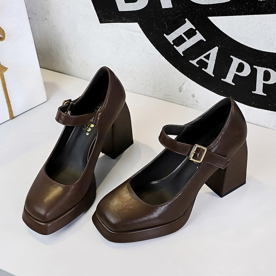 Retro High Heel Platform Pumps Square Toe Buckle Shoes For Women_voghion.com