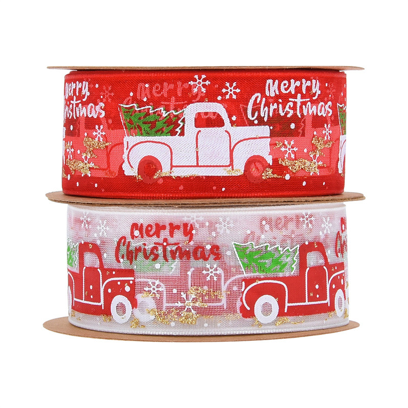 Nuevo Amazon impresión de automóviles de Navidad Noche de Navidad decoración del árbol de Navidad cinta de polvo de pulverización cinta de hilo 10 yardas