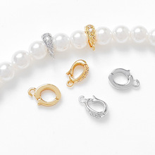 铜包金保色镶锆石18k金简约瓜子扣单吊万能扣diy手链项链串珠配件