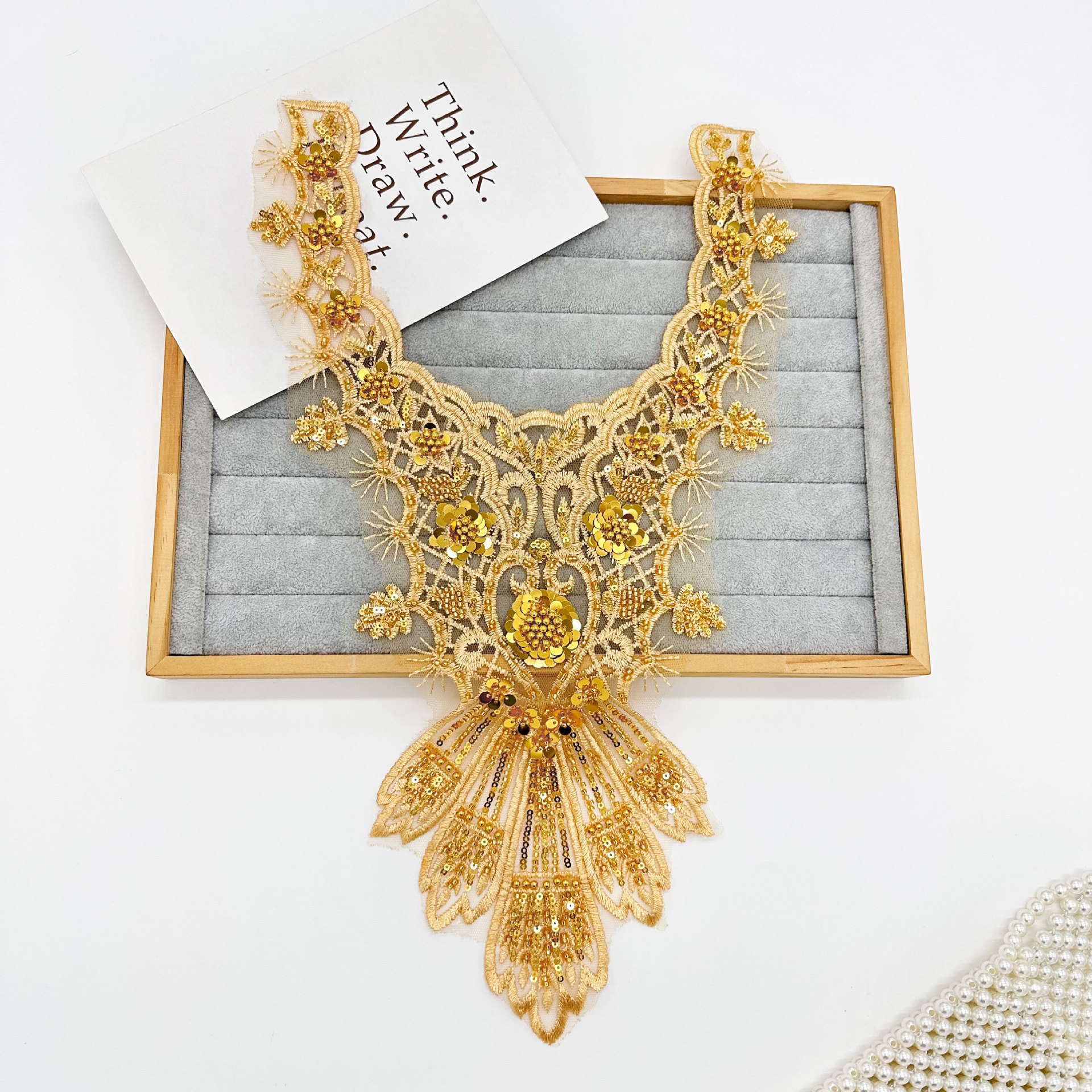 Dorado bordado en forma de cuello en forma de U collar flores de pecho nuevo vestido de boda ropa de baile accesorios diy venta directa image 4