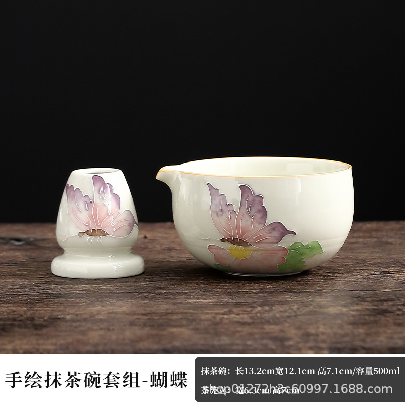 国境を越えた新しい手描き抹茶ボウルセット、日本茶道具、ティーポイント、ティーセット、茶筅、7点セット|undefined