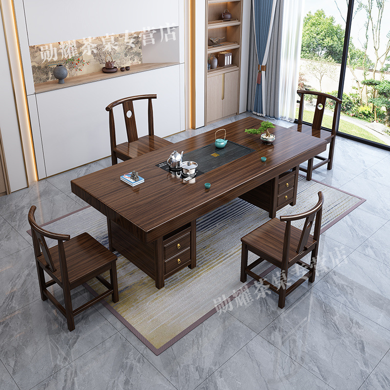Nueva mesa de té china de madera sólida, mesa de té y silla, nueva mesa de té de oficina doméstica integral, mesa de té de kung fu