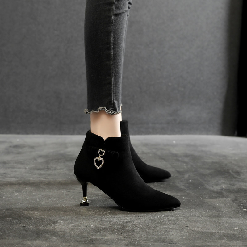 Winter new suede pointed stiletto heel high heel shoes small size 313233 ankle boots Martin boots women's boots plus size 41