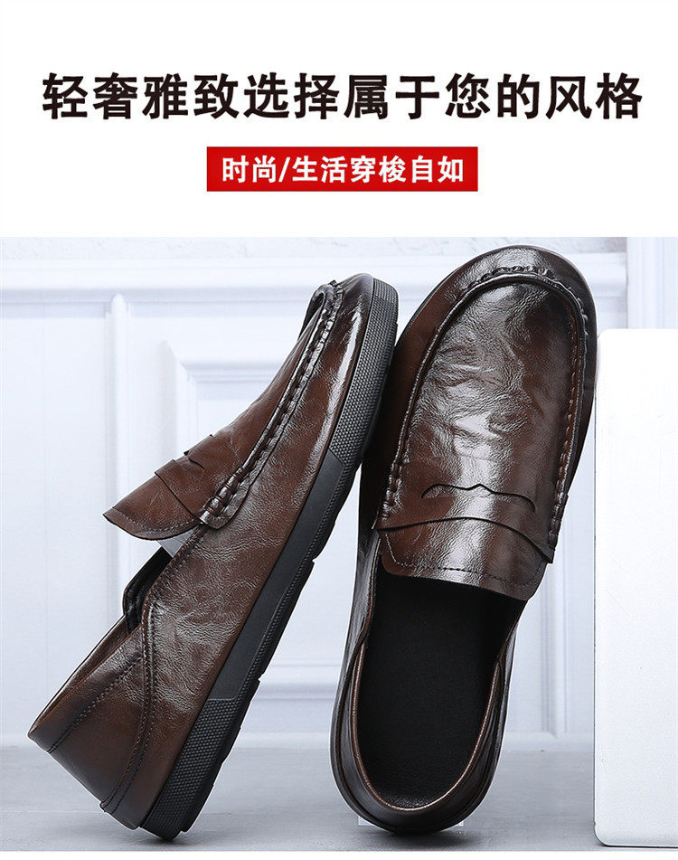 Giày lười nam da thật kiểu mới mũi tròn đế bằng, giày lái xe đa năng — Màu đen chi tiết 26
