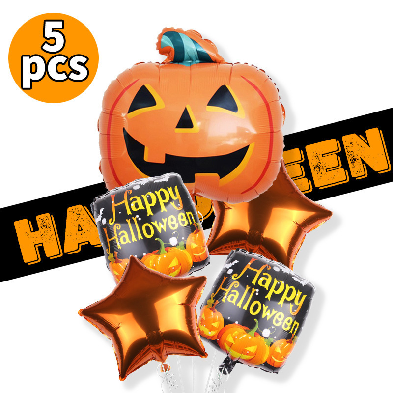 Nuevo globo de aluminio de Halloween conjunto de cinco piezas de calabaza Wansheng combinación conjunto pequeño globo de dibujos animados atmósfera diseño