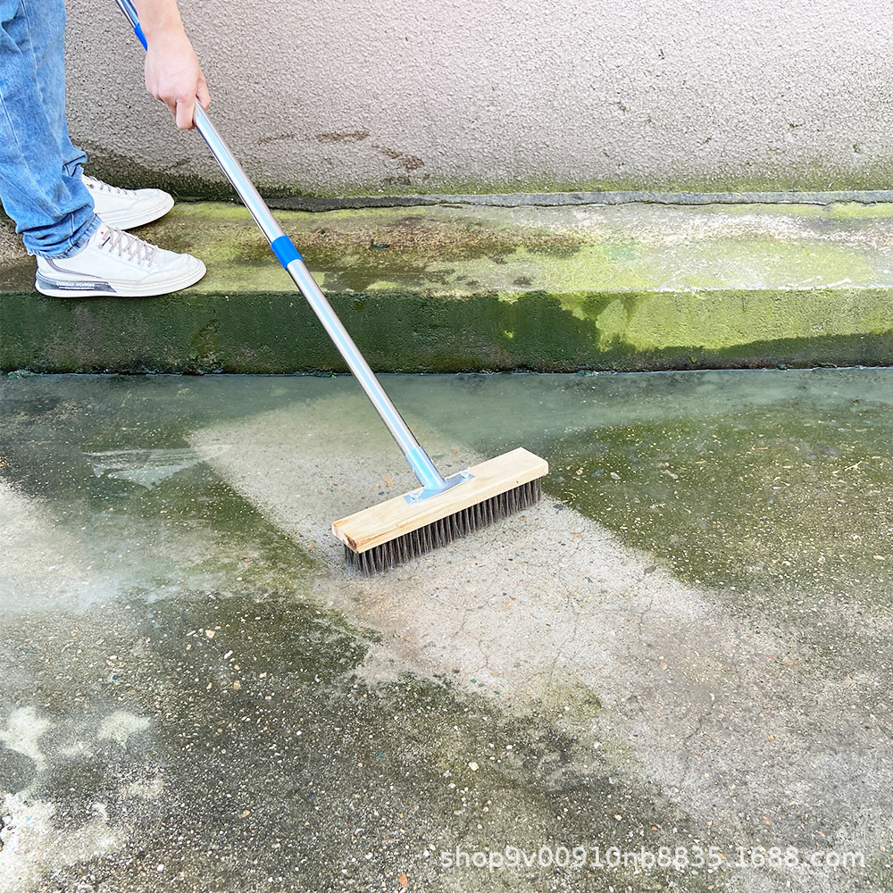 Cepillo de piso de alambre de acero inoxidable [mango de varilla de sección múltiple de acero inoxidable] herramienta de limpieza de piso al aire libre de embalaje corto