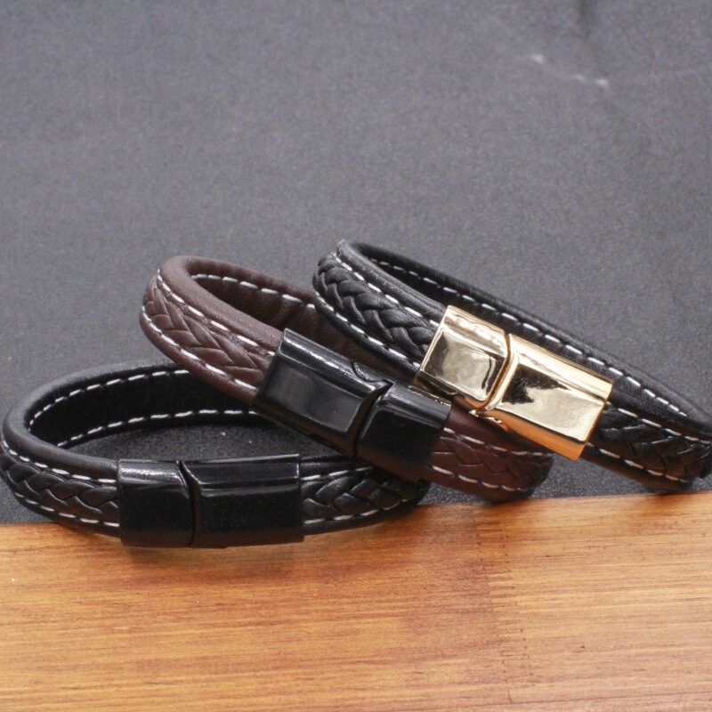 Cross-Border Best-Selling Amazon Influencer Men's Bracelet with Leather Stitching, Handmade Woven Magnetic Clasp, Trendy Jewelry Cross-Border Best-Selling Amazon Influencer Men's Bracelet with Leather Stitching, Handmade Woven Magnetic Clasp, Trendy Jewelry