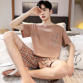 睡衣男士夏款纯棉薄款卡通休闲短袖短裤可外穿青少年男家居服套装