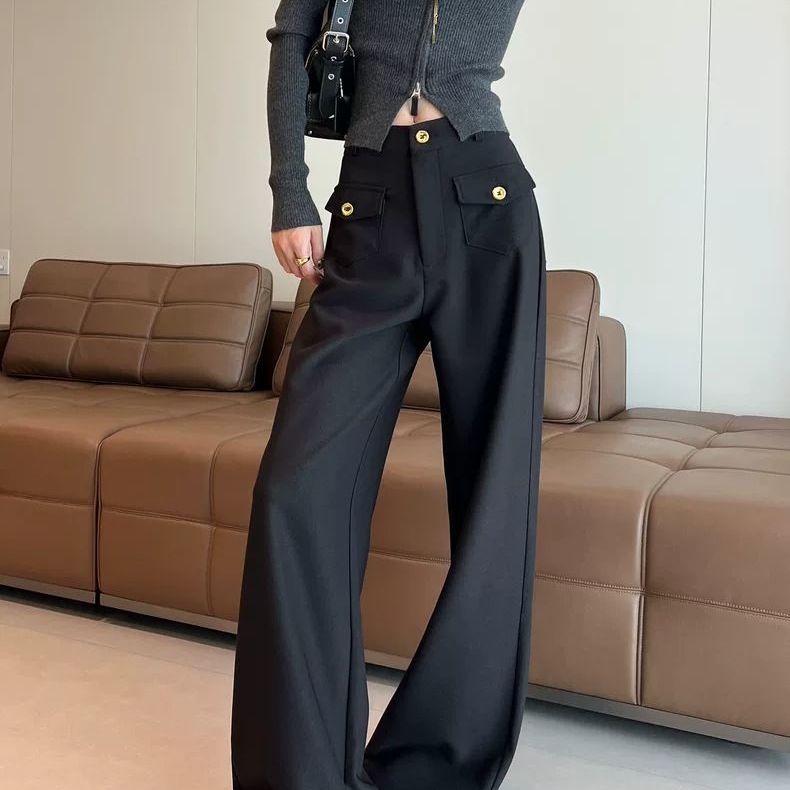 黑色阔腿裤女秋秋新款高腰垂感窄版西装裤休闲直筒慵懒松弛感裤子