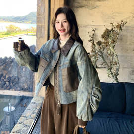 设计感pu皮拼接白鸭绒牛仔夹克羽绒服女冬新款小个子显瘦短款外套