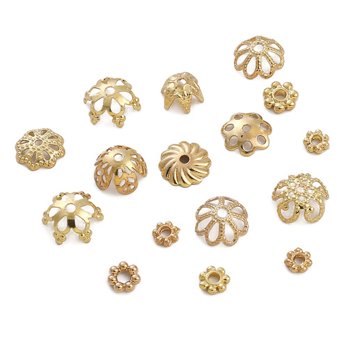 Color-preserving 14/18K gold-plated copper flower stand set jewelry components DIY handmade bead stringing material bead stand separator pieces