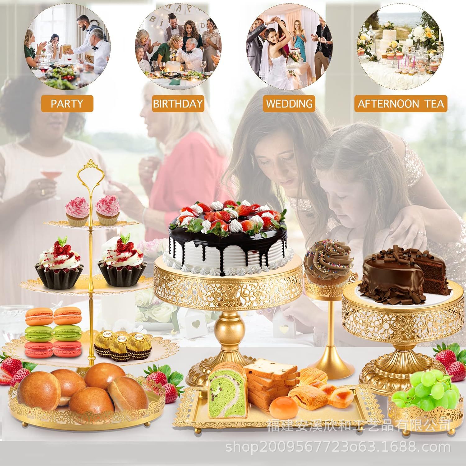 Dorado hierro forjado mesa de postres decorativa estante de exhibición bandeja de pastel de estilo europeo de la tarde refresco mesa de comida fría mesa de té