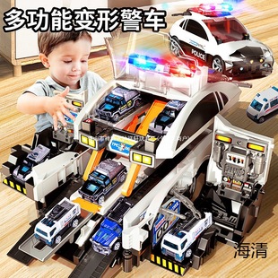New Children's Storage Scene Fire Police Car Deformation Ejection Track Parking Lot Sound and Light Model Toy Car