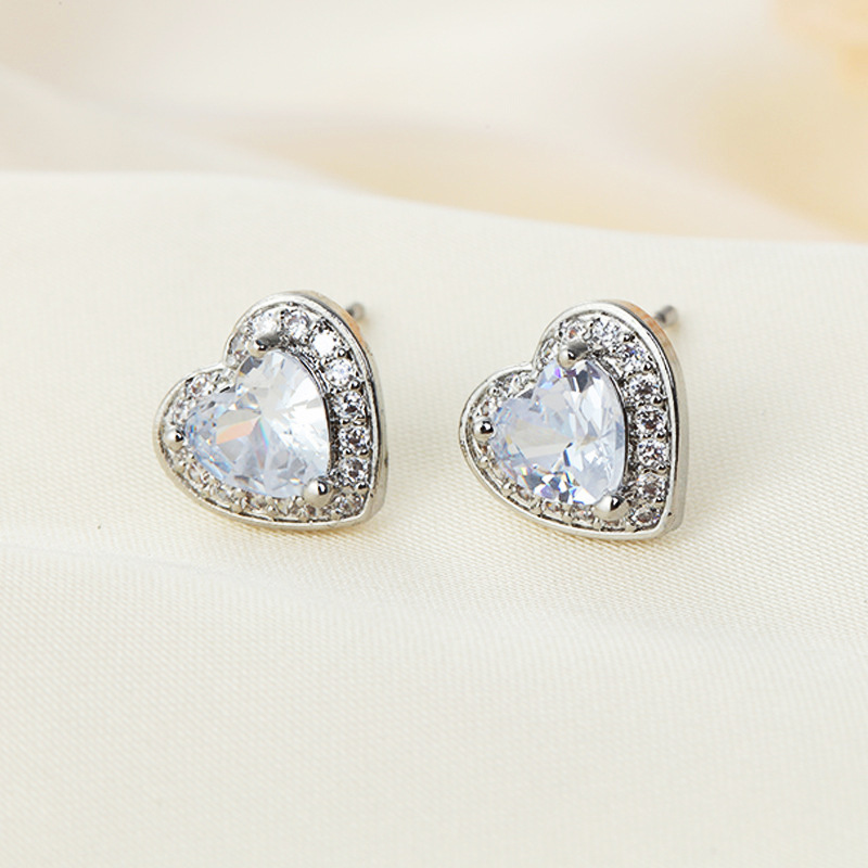 All Seasons Season 1 Pair Imitation Pearl Copper Artificial Pearls Zircon 925 Sterling Silver Earrings Geometric Heart Shape Drop Earrings Ear Studs