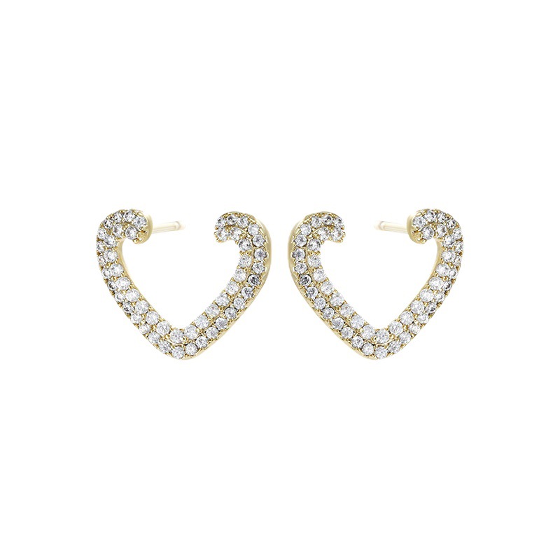 Xupin joyería micro incrustaciones de circonio chapado en oro de 14K pendientes en forma de corazón de alto grado sentido nicho hueco temperamento pendientes encantadores
