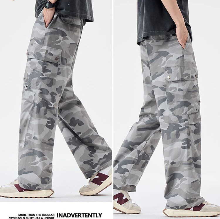 2026 Spring and Summer New Style European, Japanese, and Korean Breathable Workwear Cotton Camouflage Navy Gray Straight-Leg Casual Pants for Men