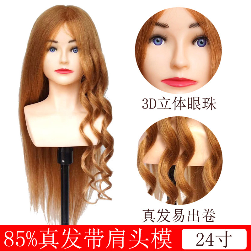 Cabeza de modelo con hombros de cabello real cabeza de maniquí ejercicio de cabello trenzado maquillaje de modelado cabeza de muñeca de rollo caliente