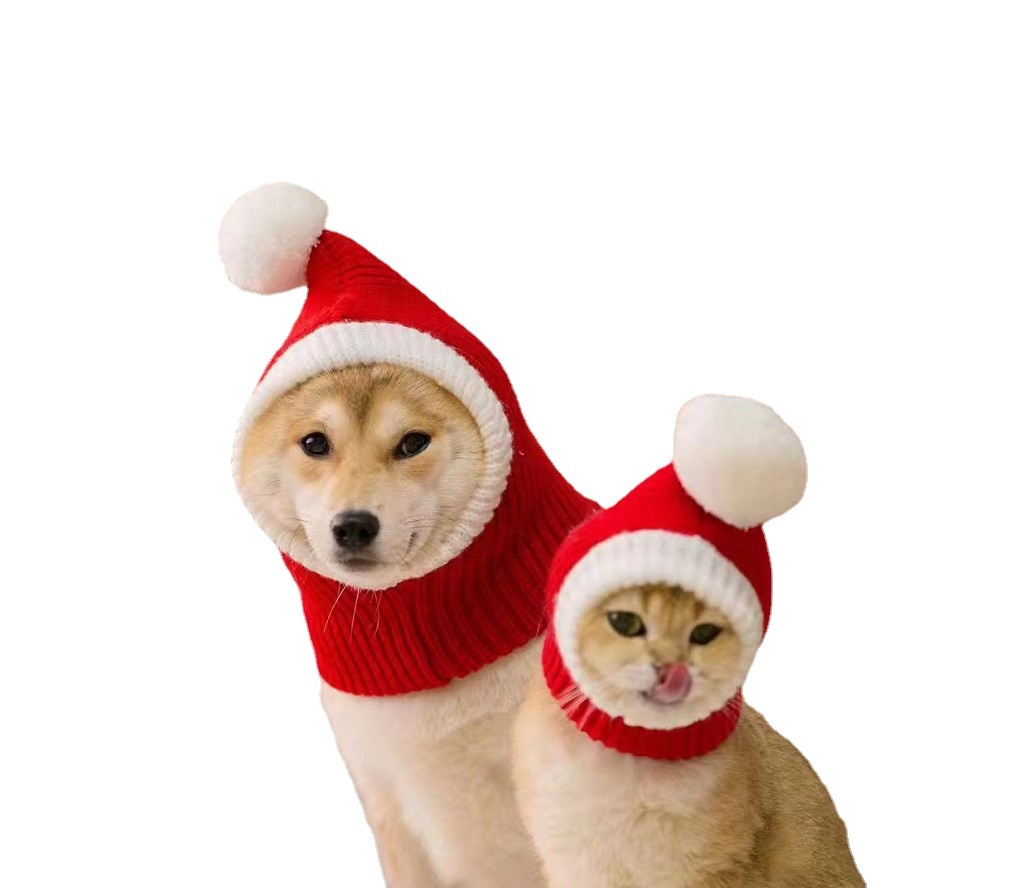 Mascota sombrero de Navidad perro rojo sombrero de lana Shiba Inu francés cubo oso de peluche Golden Retriever Big Dog Man sombrero de Navidad transfronterizo