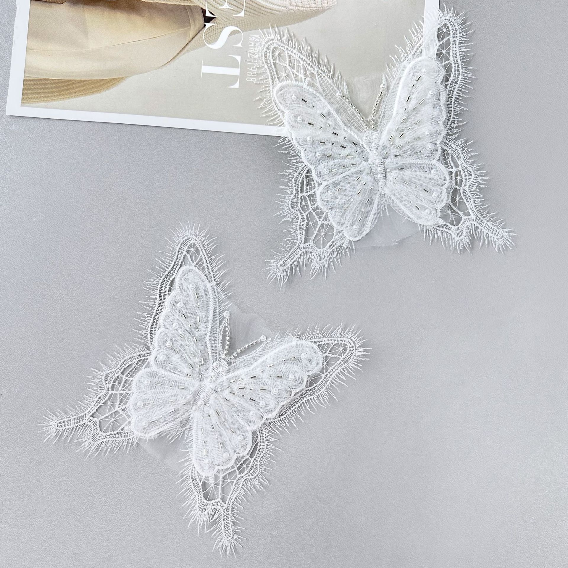 Hermoso encaje blanco perla mariposa decoración de ropa accesorios de belleza de ropa suéter bolsas zapatos sombreros decoración image 3