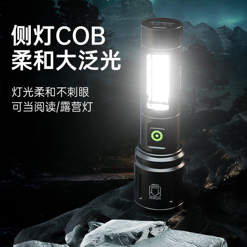 Transfronterizo nueva luz brillante zoom linterna multifuncional tipo-C carga fluorescente eléctrica blanqueador linterna láser LED