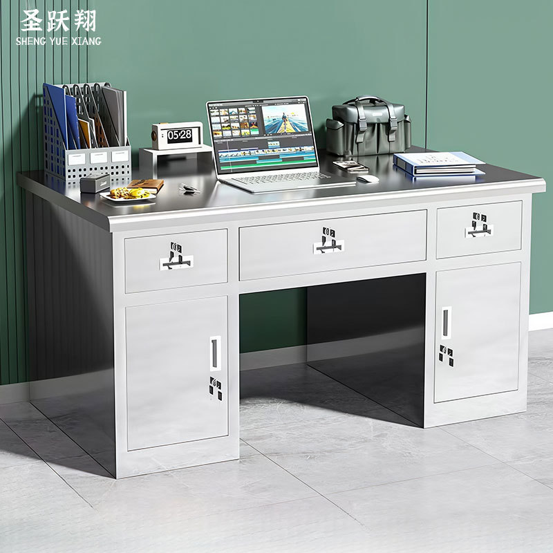 304 Stainless Steel Desktop Computer Desk with Drawers, Laboratory Dust-Free Purification Workshop Thickened Workbench File Cabinet