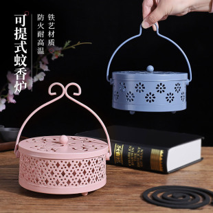 Mosquito Coil Holder for Home Use, Mosquito Coil Rack Tray, Iron Art, Fireproof and Anti-Scalding, with Lid, Indoor Creative Incense Burner for Mosquito Coil Box