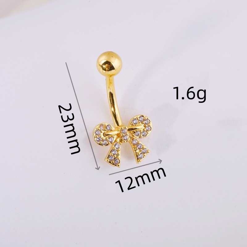 Zircon Bow Leaf Navel Ring Belly Button Ring Piercing Jewelry Wholesale detail image 12