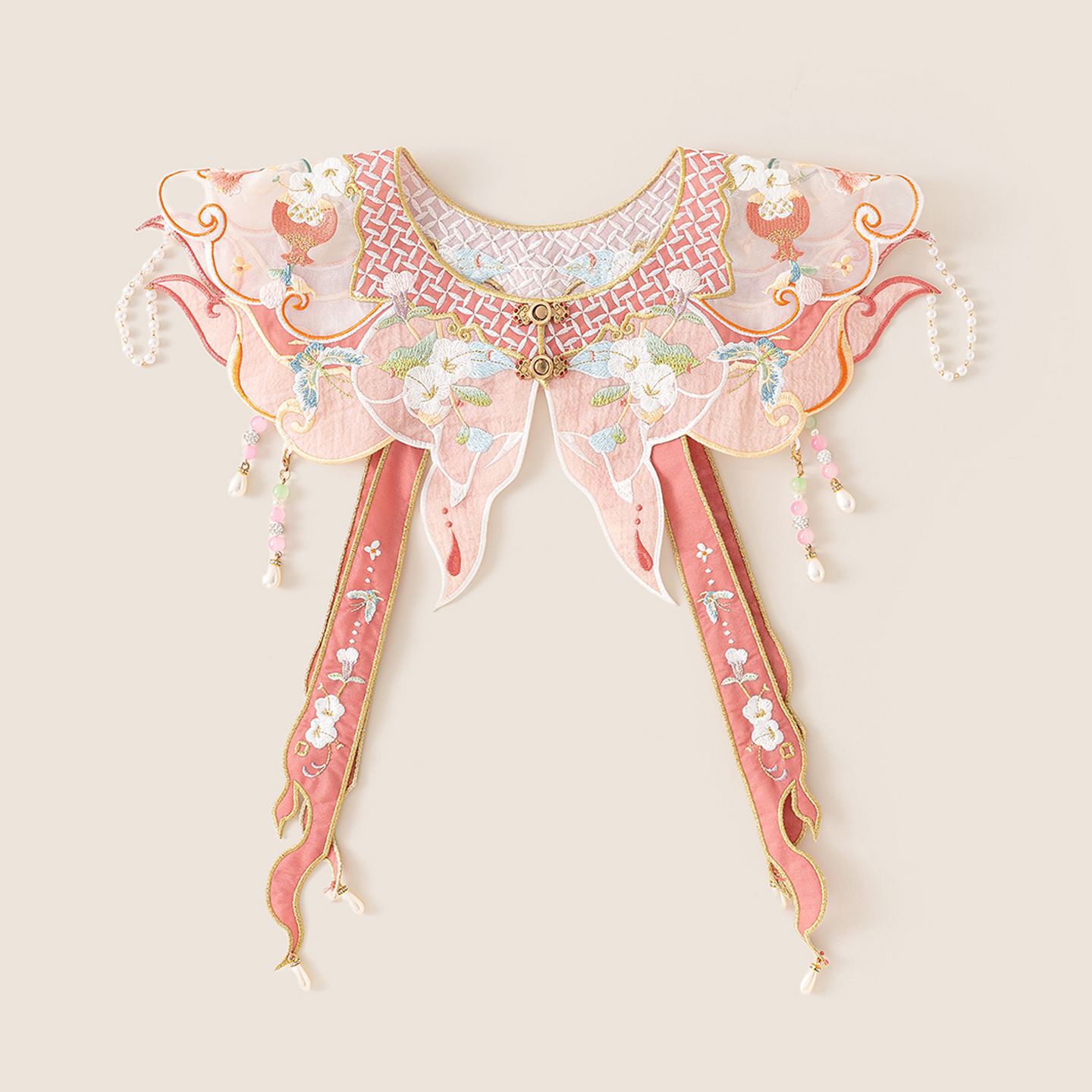 National Style Floral Hanfu Cloud Collar Sweet Decorative Collar with Tassel Embellishments 2026 New Model Shawl Accessory Embroidered Embroidery