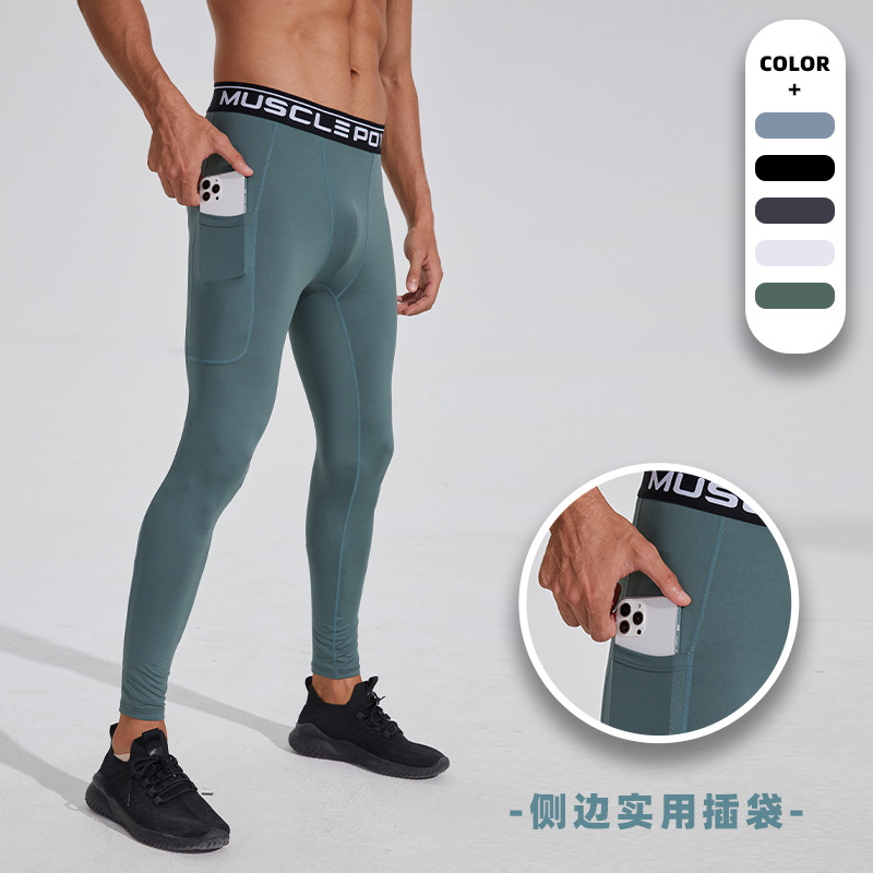 PRO deportes apretados pantalones de secado rápido de los hombres de bolsillo incorporado stretch baloncesto fútbol entrenamiento polainas corriendo pantalones de fitness