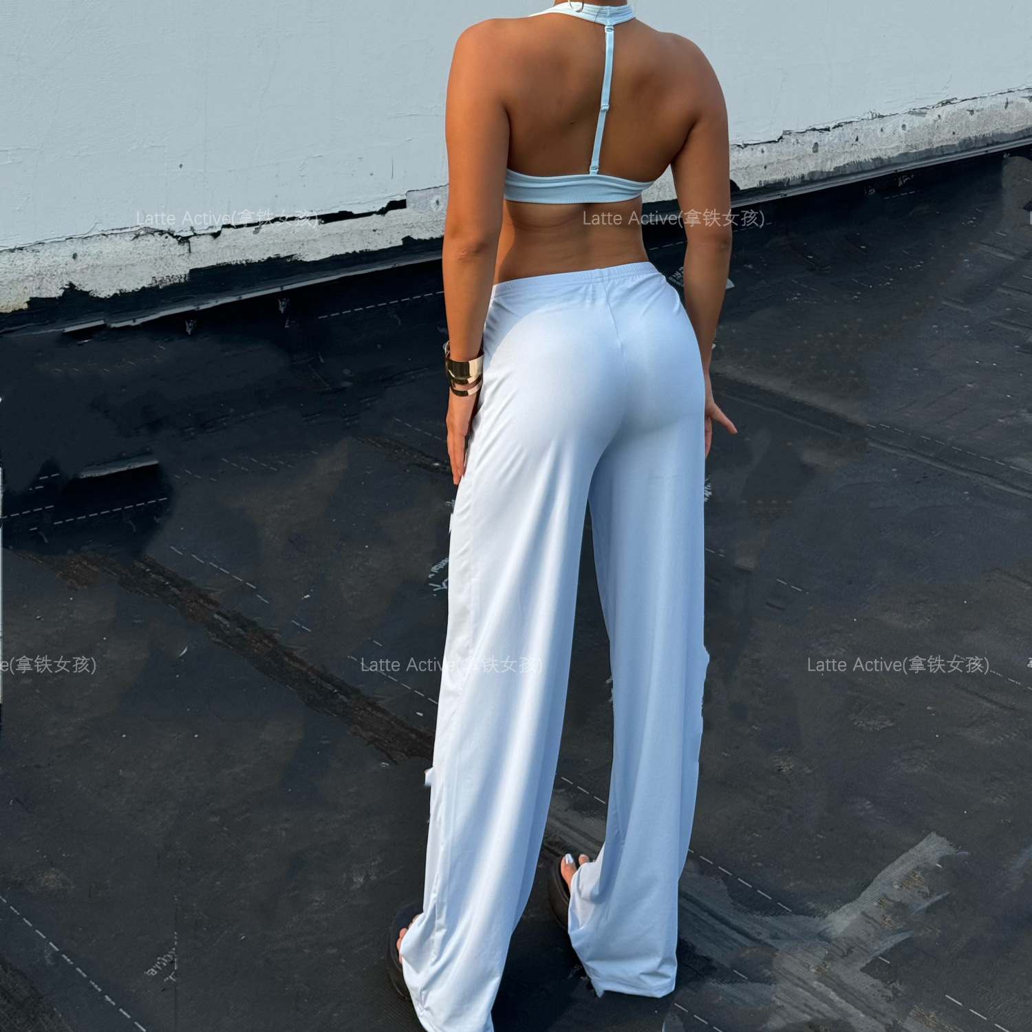 Latte girl se ve delgado, pantalones rectos, pantalones anchos deportivos sueltos para mujer, pantalones colgantes de seda de hielo frescos