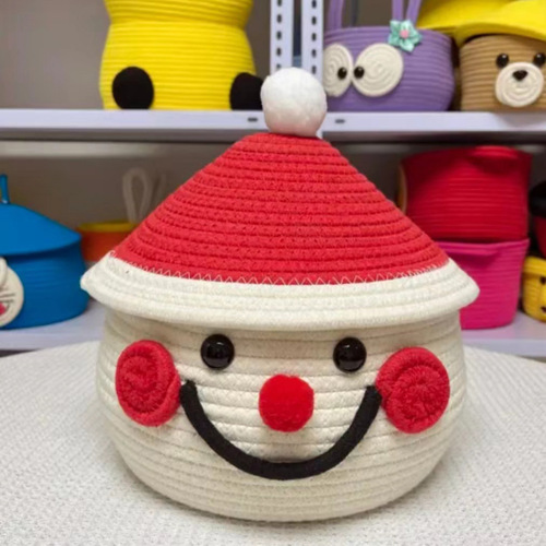 Snowman Egg Christmas Tree Cartoon Covered Storage Box Desktop New Cotton Thread Woven Storage Bucket Storage Basket Organizing