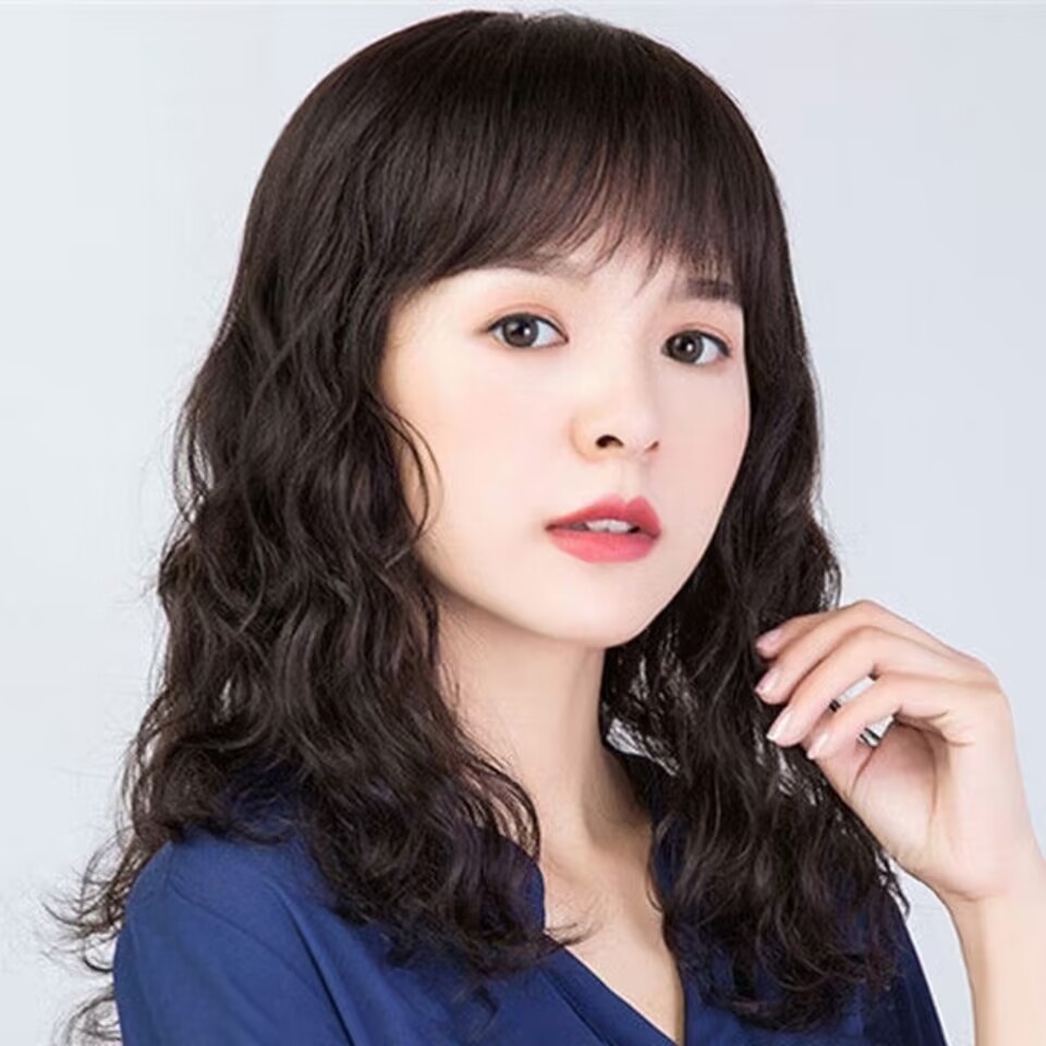 High-end Wig Women's Long Curly Hair Egg Roll Wave Curly Hair Simulation Middle-aged and Elderly Mother's Fashionable Natural Full Head Cover