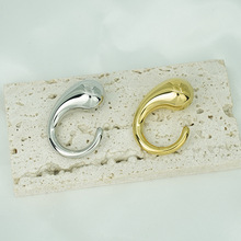 亚马逊时尚简约气质小众不锈钢镀18K金个性双水滴头开口批发耳环