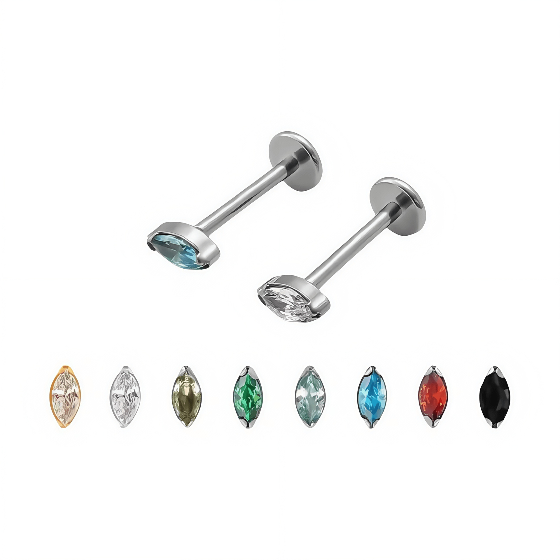 F136 Titanium Horse Eye Setting 5A Zircon Lip Stud Nose Stud Ear Stud G23 Titanium Alloy Body Piercing Jewelry Ear Bone Stud detail image 8
