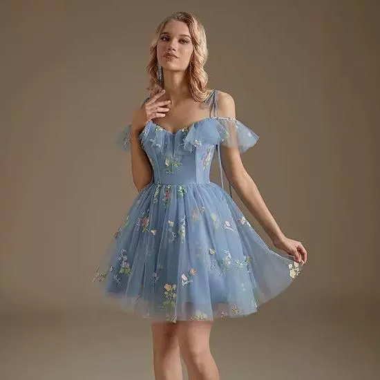 亚马逊吊带晚礼服短款连衣裙2025新款纱裙修身显瘦成人礼主持礼服