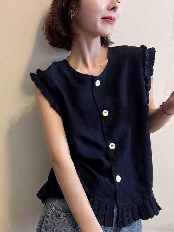 ヨーロッパスタイルの女性用ノースリーブシャツ2025夏韓国風ルーズデザイン年齢軽減カジュアル美しいレーストップ|undefined