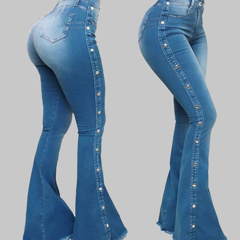 Frau Täglich Straße Strassenmode Einfarbig In Voller Länge Taste Schlaghose Jeans display picture 6