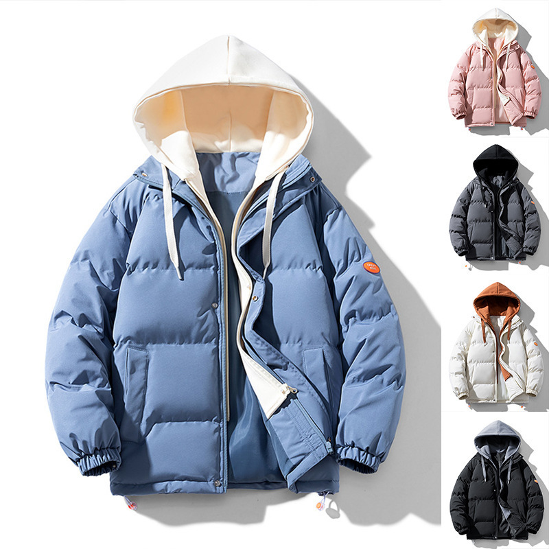 Cotton-padded jacket Men's 2023 Winter Korean Style Fashionable Loose Cotton-padded Clothes for Couple Ins Hong Kong Style Thickened Fake Two-piece Cotton-padded Jacket Jacket