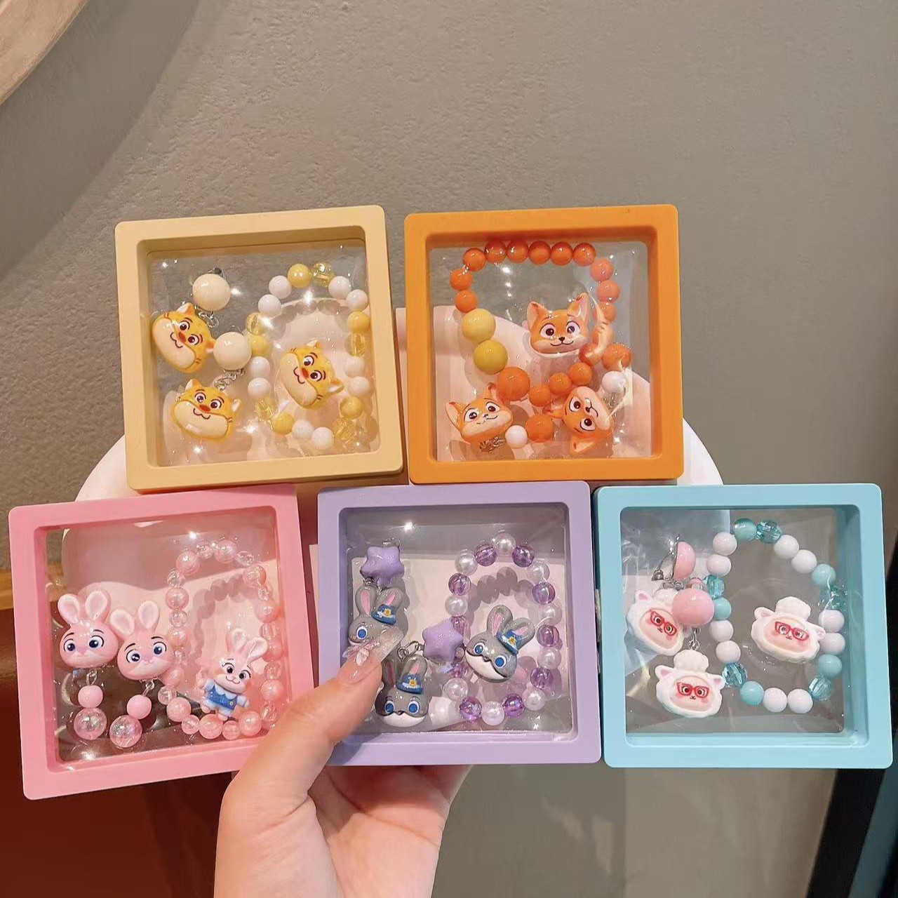 Niños dibujos animados hermosa pulsera niña cristal cuentas pulsera bebé conejo arroz conjunto de joyas pulsera mujer