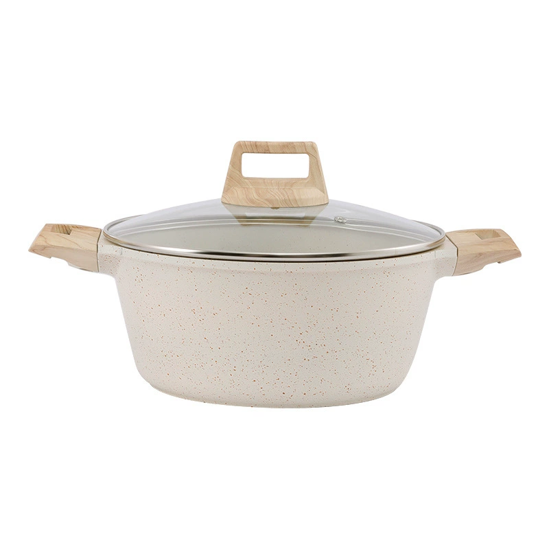 Кастрюля Jiangtai Maifanshi 4L с антипригарным толщеным стенкам, 24 см, белая — многофункциональная для супа, рагу, парования