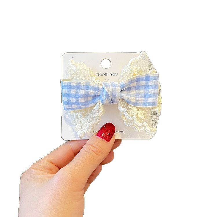 New Sweet Girl Hair Clip Versatile Lace Plaid Bow Student Cute Hair Accessory Duckbill Clip Hair Ornament Hairpin
