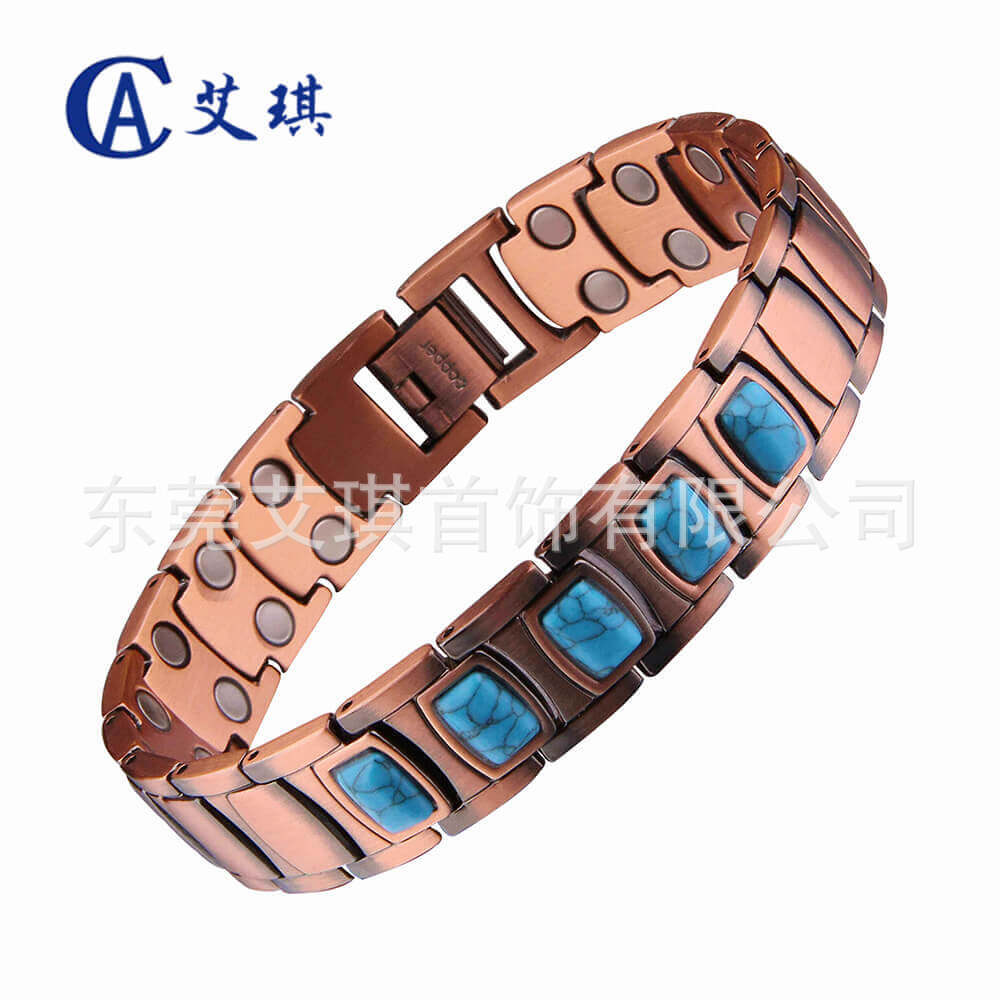 Retro Energy Red Copper Bracelet, Simple and Fashionable Magnetic Red Copper Bracelet for Women, Turquoise Magnetic Red Copper Bracelet Jewelry