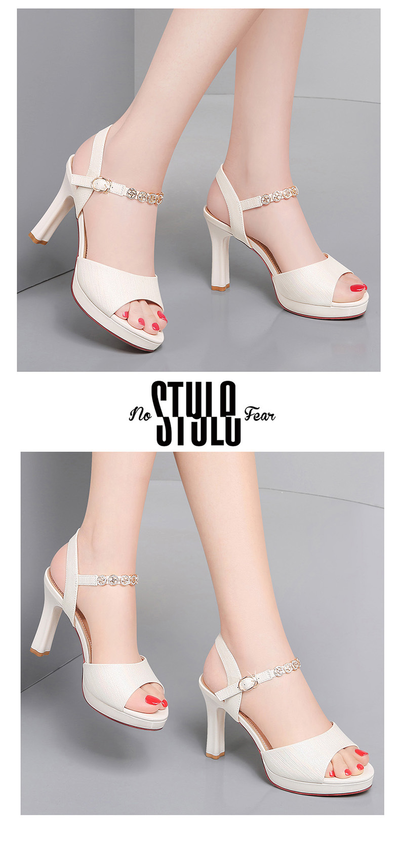 Sandal cao gót hở mũi nữ đế chống nước gót 8 cm mùa hè 2025 — GQ 5439 màu be cao gót 8 cm, GQ 5439 màu đen gót cao 8 cm chi tiết 10
