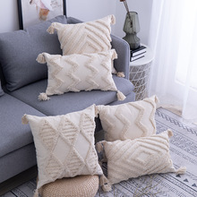 跨境新品簇绒抱枕套ins北欧风简约几何客厅沙发靠枕民宿靠垫装饰